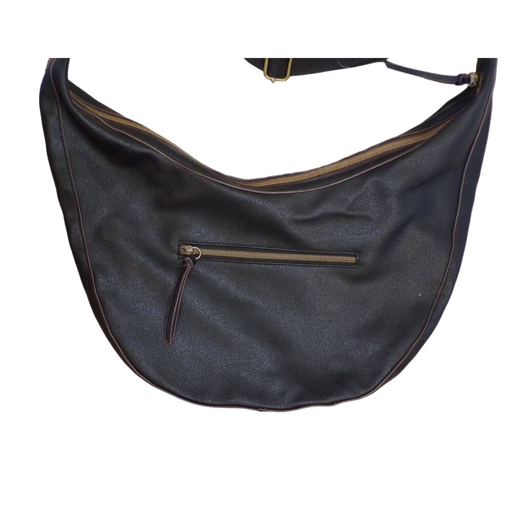 Hobo Bag Black Faux Leather Adjustable Buckle Webbing Strap Pre-owned - Picture 3 of 4